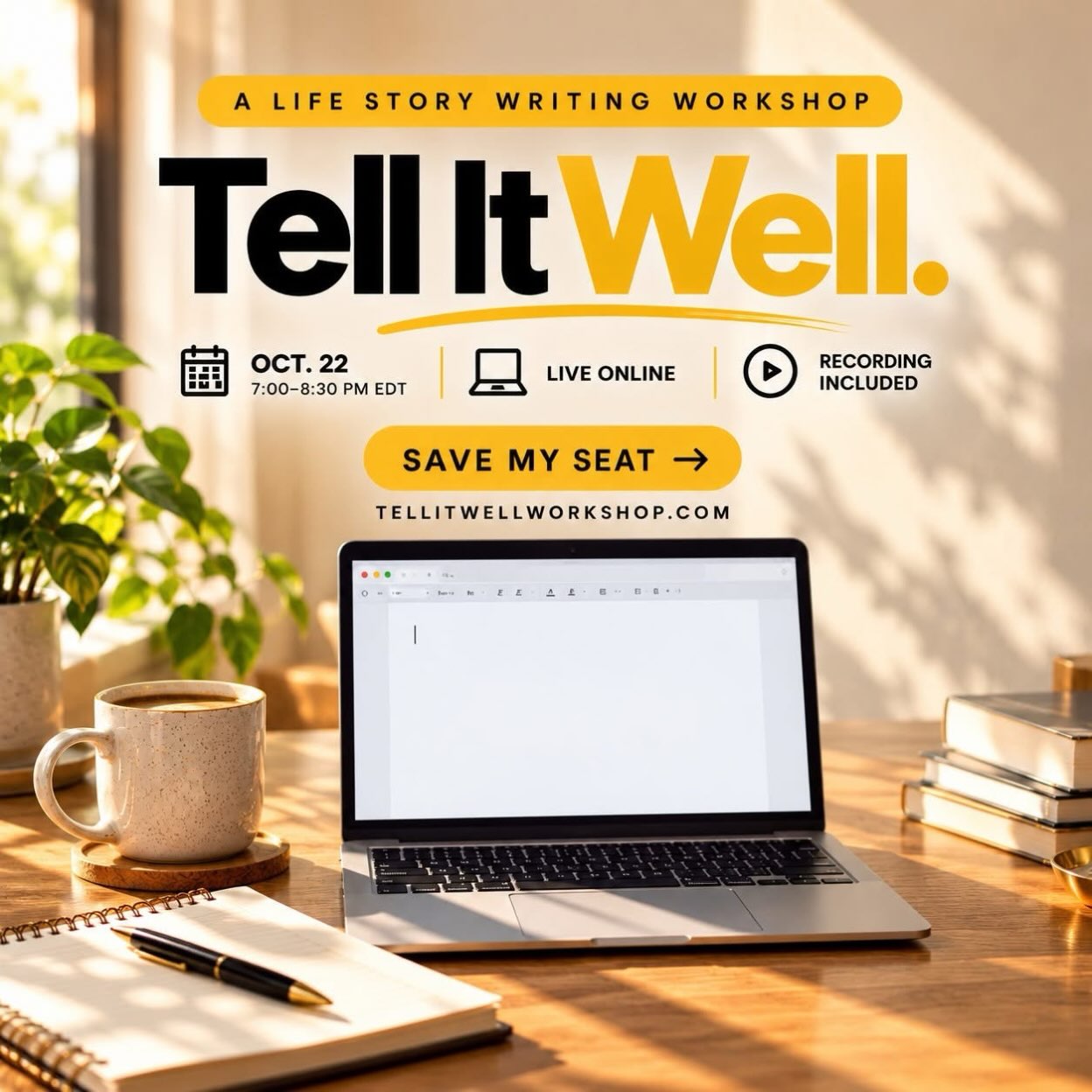 I wanted to keep my Tell It Well Workshop intimate, aiming for just 7 participants. Well, I’ve got my lucky 7! 🙌🏾 I’d like to make room for 3 more people. That’s it. Small group + the EXACT steps to start and finish your story well. Grab your spot at tellitwellworkshop.com, and stop letting that blank page and blinking cursor stare at you 🙃